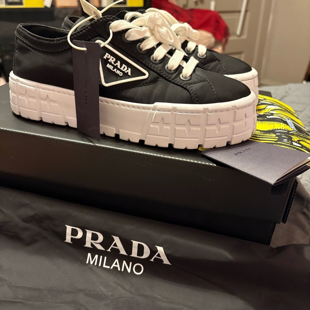Prada Milano Black and White Sneakers
